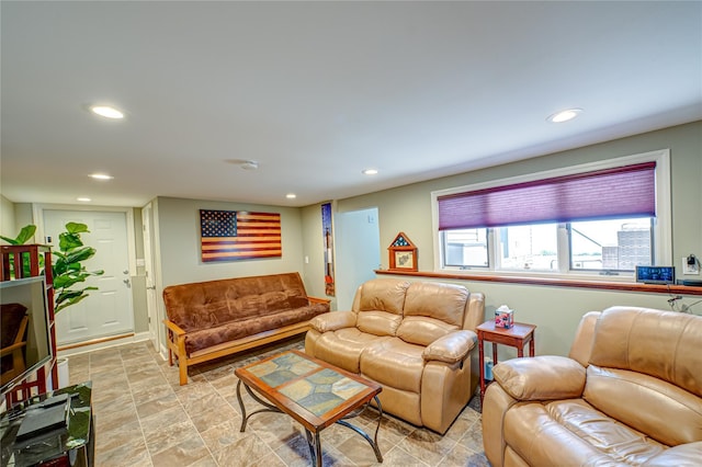 living room featuring recessed lighting