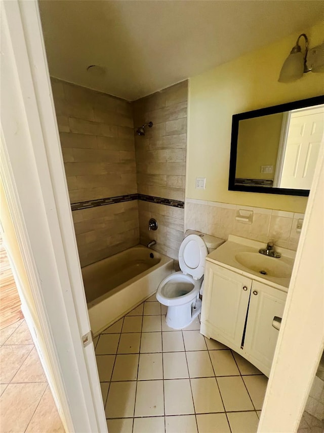 7 Murray Ln, Coram, NY 11727 - full bathroom with tile patterned floors, vanity, washtub / shower combination, and tile walls