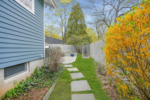 view of yard featuring a fenced backyard and a patio