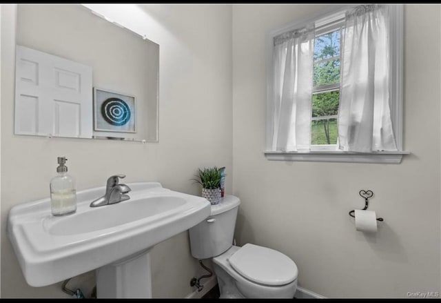 bathroom featuring toilet, a sink, and plenty of natural light