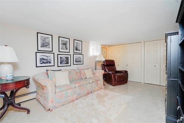 living room featuring a baseboard radiator