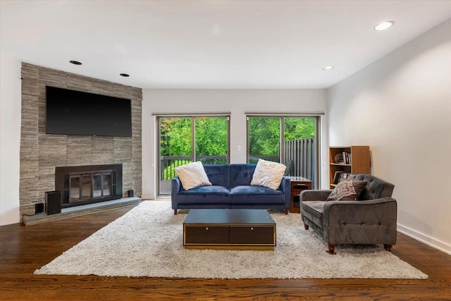 19 James Ct Unit 19, Port Chester, NY 10573 - living room with wood finished floors, a fireplace, recessed lighting, and baseboards