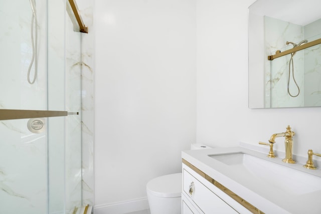 56 Drake Rd, Scarsdale, NY 10583 - full bathroom featuring a marble finish shower, vanity, toilet, and baseboards