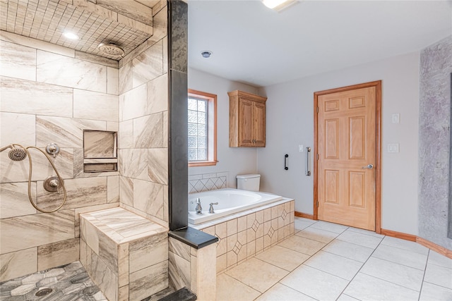 26 Cowboy Trl, Saugerties, NY 12477 - full bathroom featuring tiled shower, baseboards, a garden tub, and tile patterned flooring