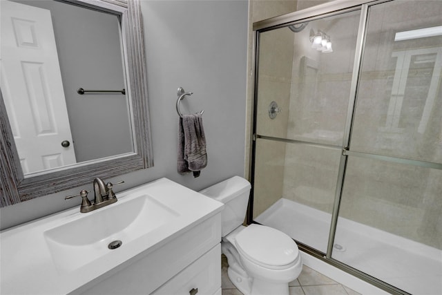full bath with toilet, vanity, and a stall shower