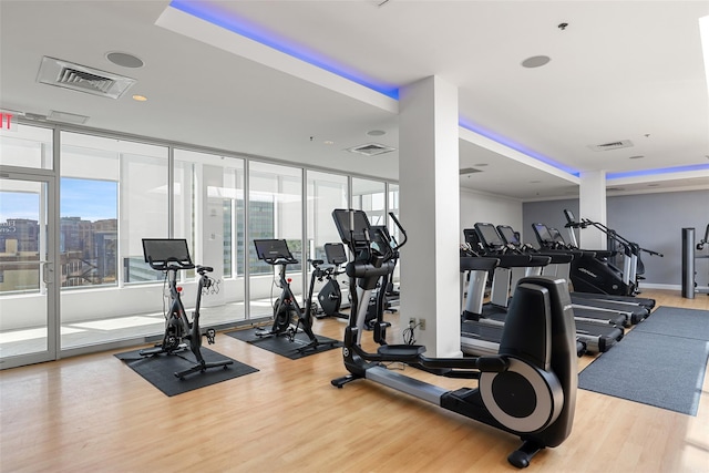 gym with visible vents and wood finished floors