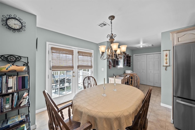 7 Center Cir, Florida, NY 10921 - dining room featuring baseboards, a chandelier, visible vents, and light tile patterned floors