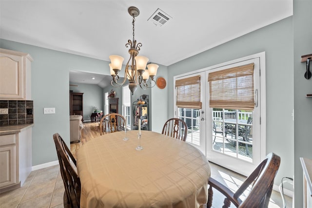 7 Center Cir, Florida, NY 10921 - dining space featuring a chandelier, visible vents, baseboards, and french doors