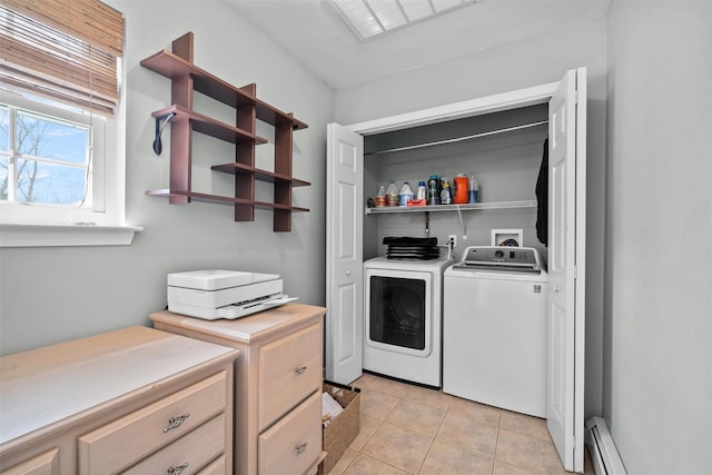 7 Center Cir, Florida, NY 10921 - laundry room with light tile patterned floors, independent washer and dryer, baseboard heating, and laundry area