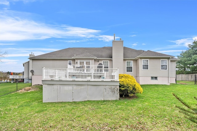 7 Center Cir, Florida, NY 10921 - back of house featuring fence, a chimney, a yard, and a deck