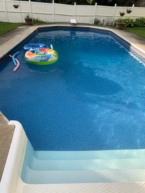 view of swimming pool featuring fence and a fenced in pool
