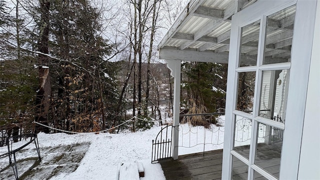 view of snow covered property