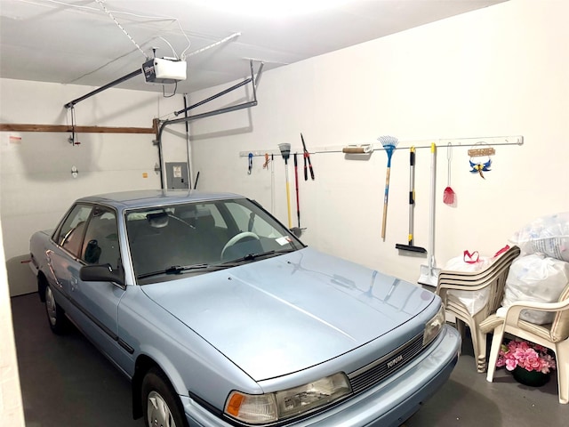 garage with a garage door opener