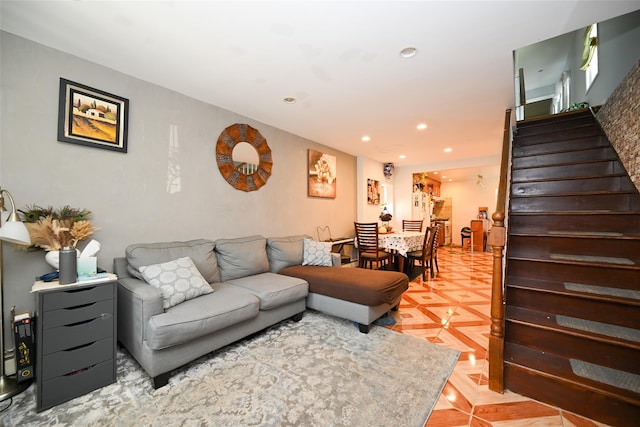 102-25 163rd Dr, Howard Beach, NY 11414 - living room with stairway and recessed lighting