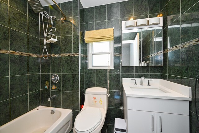 102-25 163rd Dr, Howard Beach, NY 11414 - bathroom with toilet, tile walls, shower / bath combination, and vanity