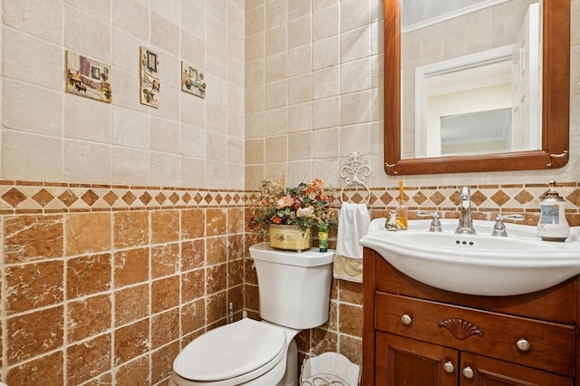 60 Southgate Cir, Massapequa Park, NY 11762 - half bath featuring backsplash, toilet, vanity, and tile walls
