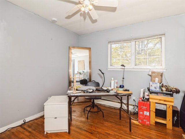 915 Derrick Adkins Ln, West Hempstead, NY 11552 - office featuring wood finished floors, ceiling fan, baseboards, and lofted ceiling