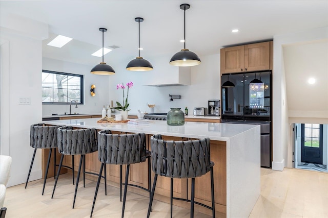 64 Jane Ct, Westbury, NY 11590 - kitchen featuring smart refrigerator, light wood-style flooring, light countertops, and a sink