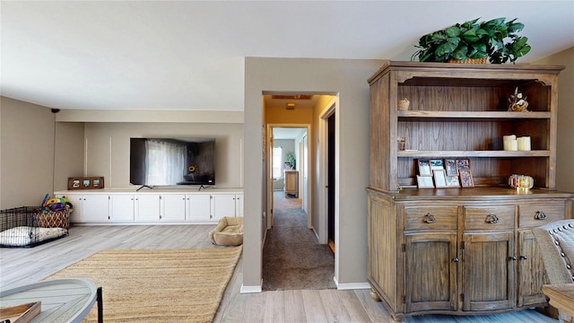 living area featuring baseboards and light wood-style floors