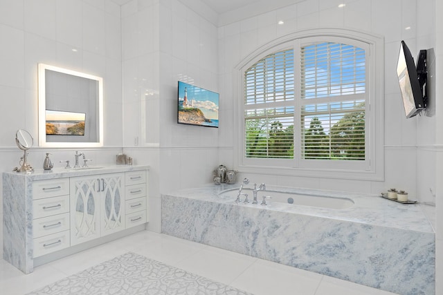 25 Brewster Ln, East Setauket, NY 11733 - full bath featuring vanity, a bath, and tile patterned floors