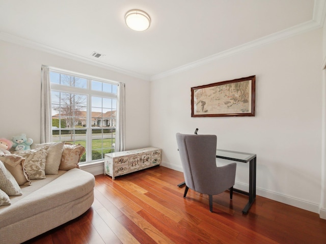 5 Hamlet Woods Dr, Saint James, NY 11780 - home office with plenty of natural light, visible vents, ornamental molding, and wood finished floors