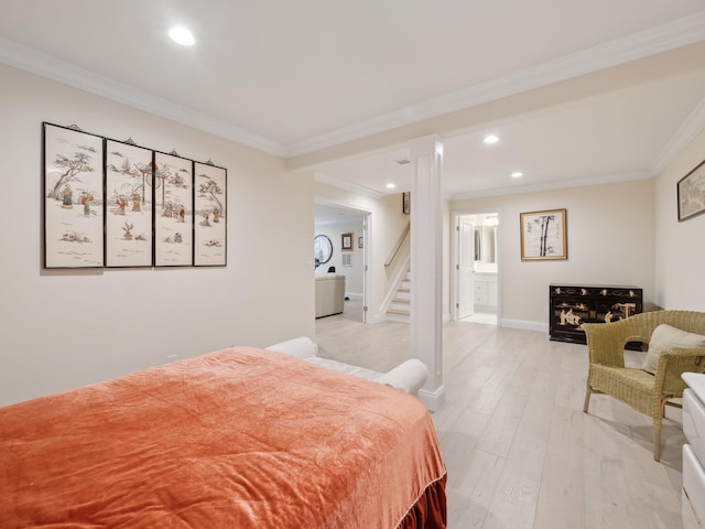 5 Hamlet Woods Dr, Saint James, NY 11780 - bedroom featuring crown molding, light wood-type flooring, recessed lighting, and baseboards