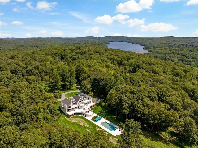 aerial view with a view of trees and a water view