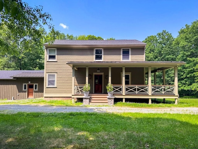 367 Cushetunk Dr, Cochecton, NY 12726 - view of front of home with a porch and a front lawn