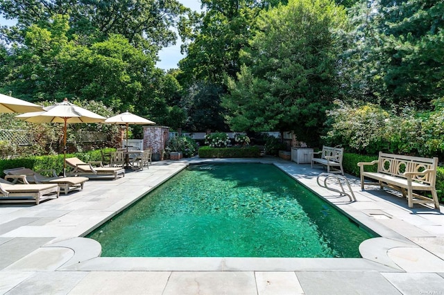 pool with a patio
