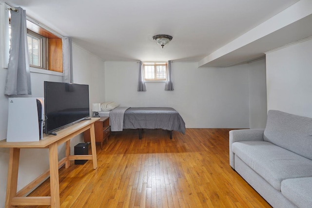 bedroom with light wood-type flooring
