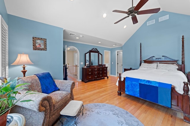 bedroom with recessed lighting, visible vents, and light wood finished floors