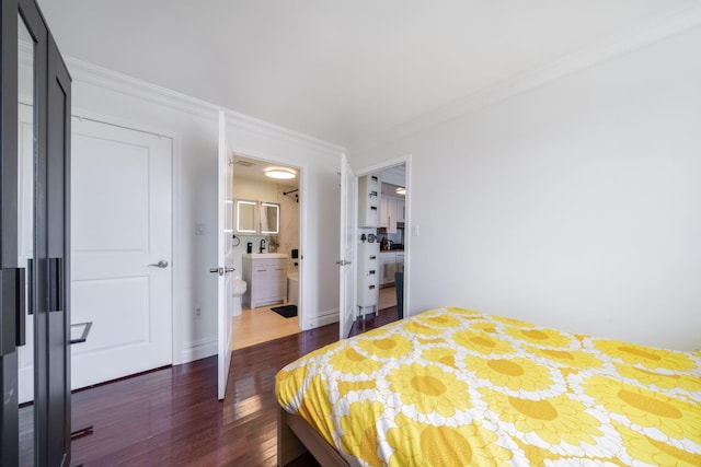 49-07 43rd Ave Unit 7F, Sunnyside, NY 11377 - bedroom featuring a sink, ornamental molding, and dark wood finished floors