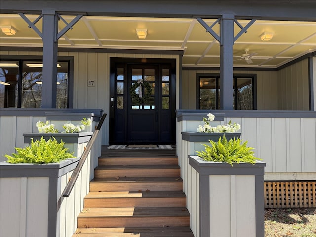 doorway to property with a porch