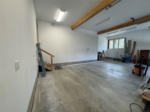 garage with a wood stove