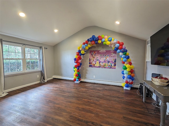 65 Biscayne Dr, Selden, NY 11784 - rec room with vaulted ceiling, wood finished floors, recessed lighting, and baseboards