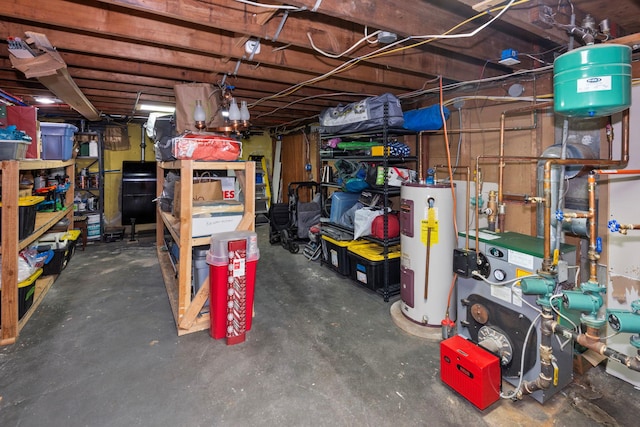 storage with heating fuel, a heating unit, and electric water heater