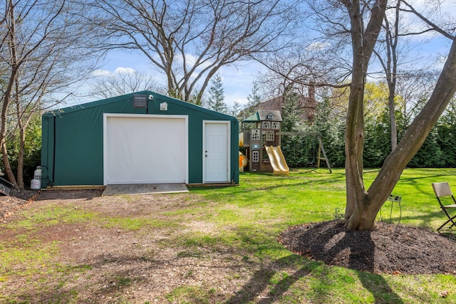 view of outdoor structure with an outbuilding and a playground