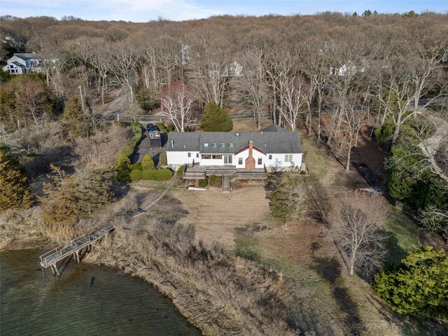 46 Mount Grey Rd, Setauket, NY 11733 - aerial view of property and surrounding area with a nearby body of water and a forest