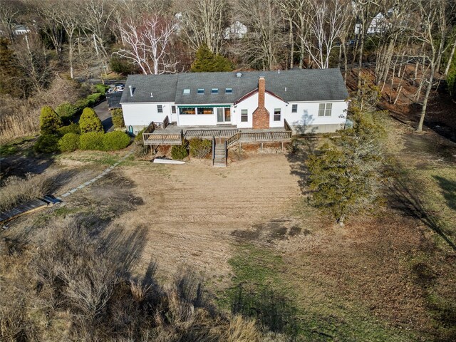46 Mount Grey Rd, Setauket, NY 11733 - rear view of property with a wooden deck and stairway