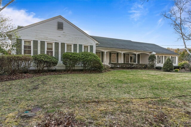 46 Mount Grey Rd, Setauket, NY 11733 - ranch-style house with covered porch and a front lawn