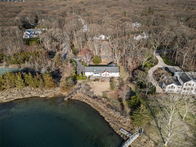 46 Mount Grey Rd, Setauket, NY 11733 - aerial view of property and surrounding area with a heavily wooded area and a large body of water