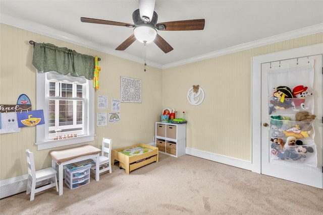 14 Kelly Ct, Kings Park, NY 11754 - sitting room with ornamental molding, carpet flooring, and a ceiling fan