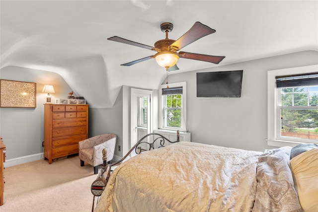 14 Kelly Ct, Kings Park, NY 11754 - bedroom with lofted ceiling, light colored carpet, baseboards, and ceiling fan