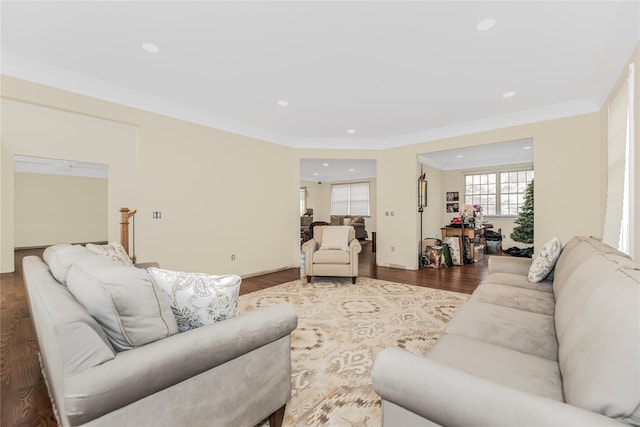 146 Duke Dr, Carmel, NY 10512 - living area with recessed lighting, wood finished floors, and crown molding