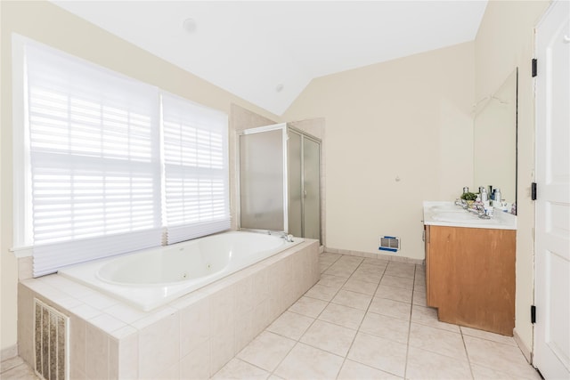 146 Duke Dr, Carmel, NY 10512 - bathroom featuring a wealth of natural light, a tub with jets, vanity, and a stall shower