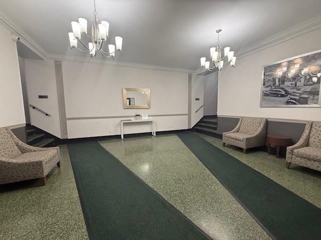 34-15 74th St Unit 4H, Jackson Heights, NY 11372 - building lobby featuring ornamental molding and stairway