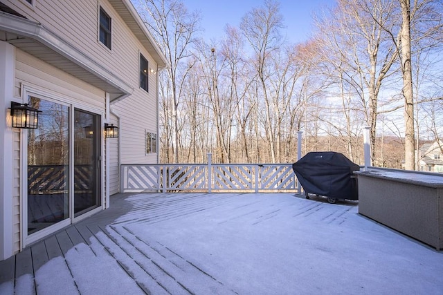 wooden terrace with area for grilling