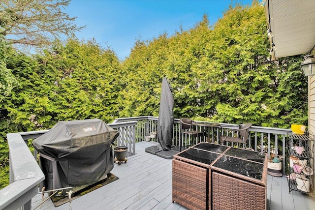 wooden terrace with grilling area