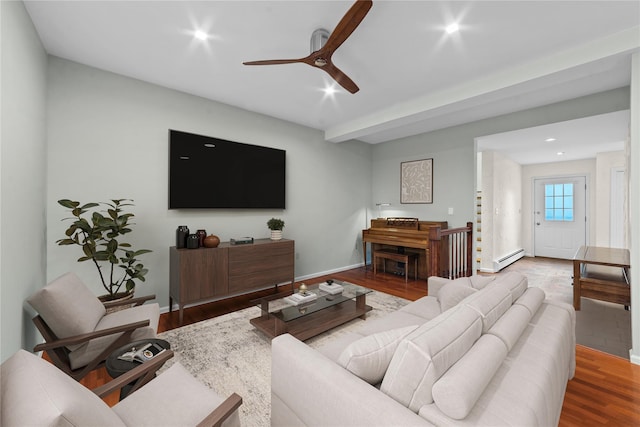 341 Furnace Dock Rd Unit 5, Cortlandt Manor, NY 10567 - living room featuring ceiling fan, wood finished floors, recessed lighting, and baseboards