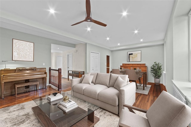 341 Furnace Dock Rd Unit 5, Cortlandt Manor, NY 10567 - living area with wood finished floors, recessed lighting, ceiling fan, and baseboards